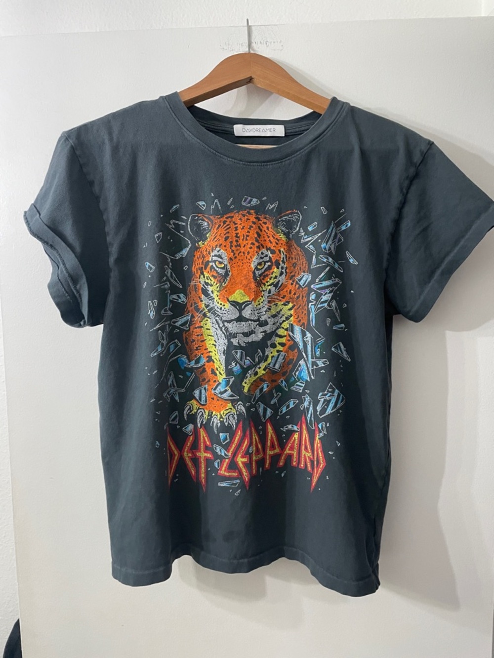 Daydreamer Def Leppard Graphic Tee - Charcoal with Orange Leopard